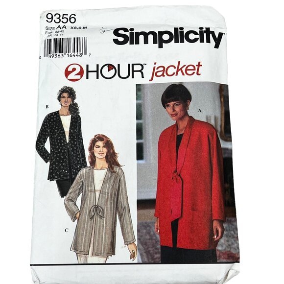 Simplicity 9356 Two-Hour Jacket Sewing Pattern Size AA XS-S-M - Picture 1 of 2